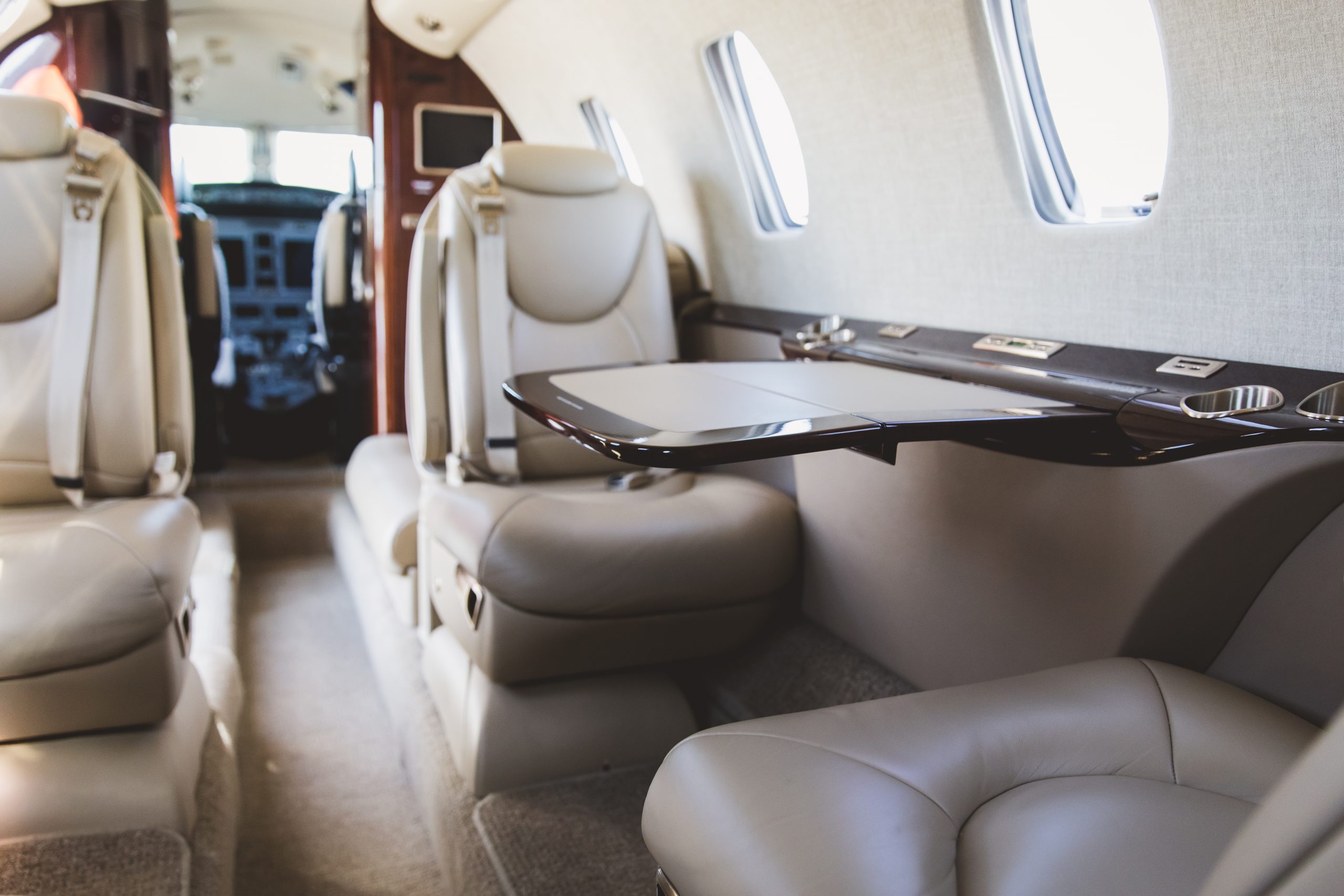 private jet charter seat with table