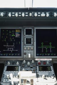 Bombardier Challenger 300 N300WK cockpit instrument displays featuring flight data, navigation information, and aircraft systems monitoring.